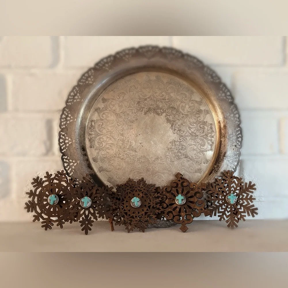 Ornaments Rustic Snowflake Cross Set of Five